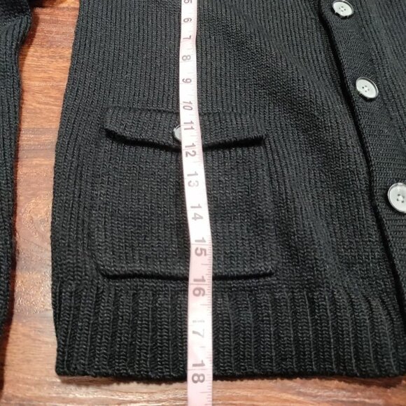 DKNY Classic Black Knit Sweater Men's Medium Button Zipper Front Pockets Ribbed - Picture 9 of 10
